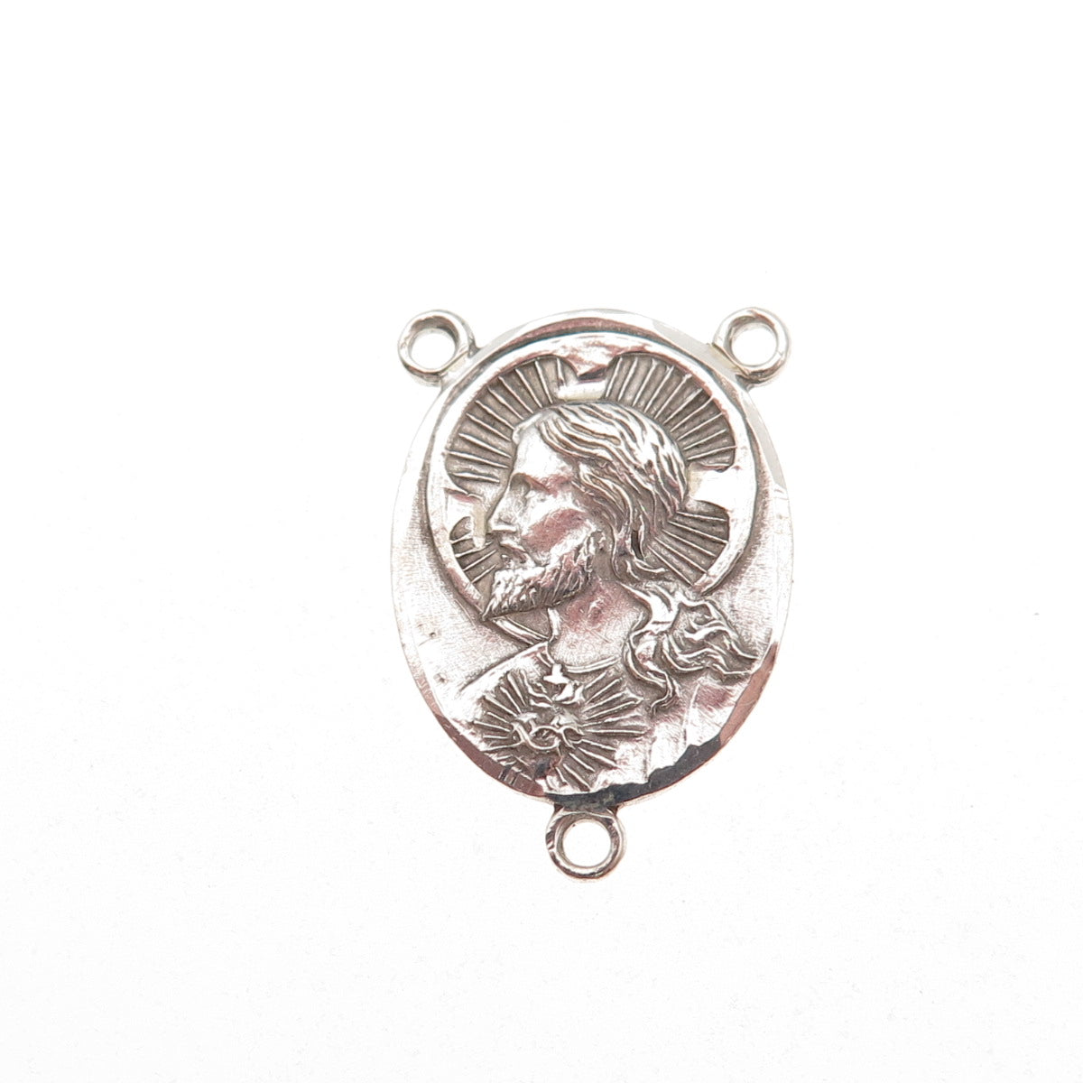 925 Sterling Silver Antique Art Deco Jesus & St. Mary Rosary Chain Charm Pendant