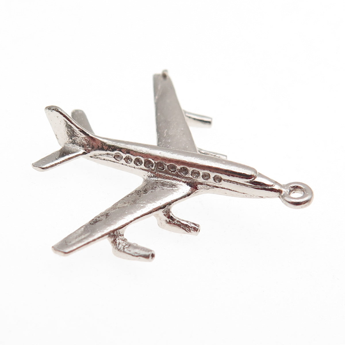 925 Sterling Silver Vintage Airplane 3D Charm Pendant