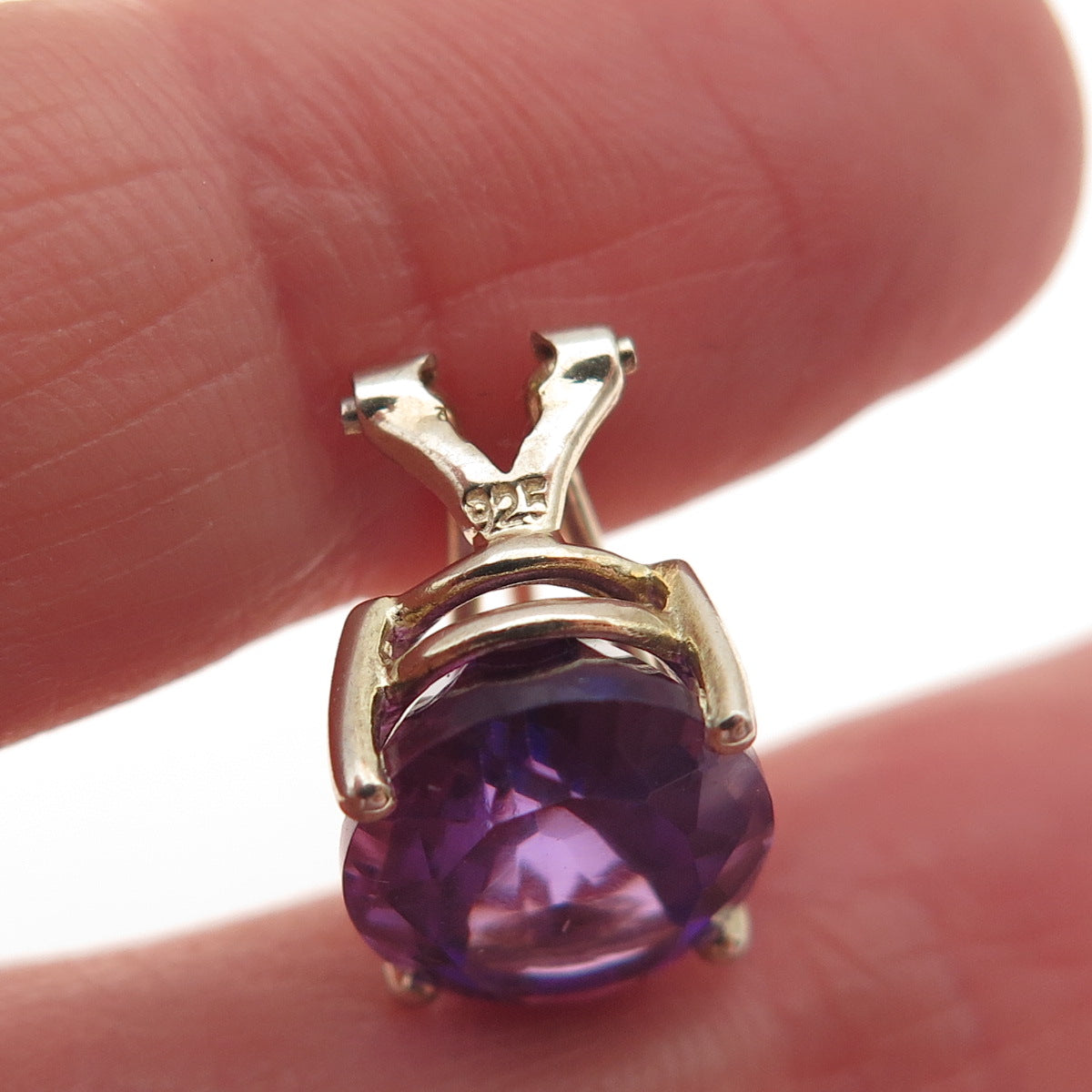 925 Sterling Silver Gold Plated Vintage Real Amethyst Omega Back Earrings