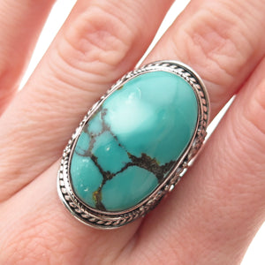 925 Sterling Silver Vintage Real Kingman Turquoise Oxidized Ring Size 6.5