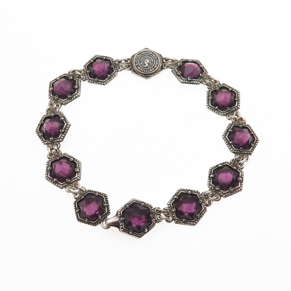 Barden Blake & Co. 925 Sterling Antique Real Amethyst Hunter College Bracelet 7"