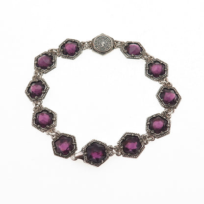 Barden Blake & Co. 925 Sterling Antique Real Amethyst Hunter College Bracelet 7"