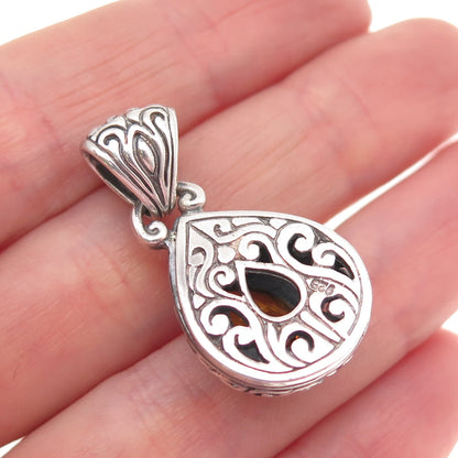 925 Sterling Silver Vintage Real Pear-Cut Citrine Swirl Charm Pendant