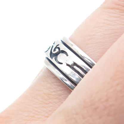 925 Sterling Silver Vintage Tribal Band Ring Size 9.5
