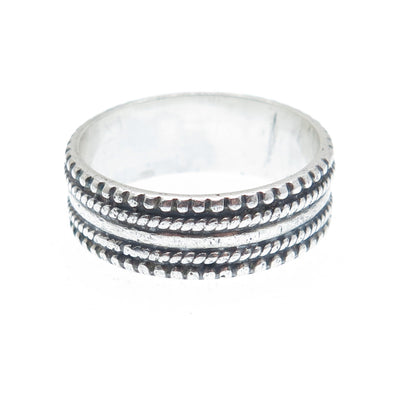 925 Sterling Silver Vintage Granulated Oxidized Band Ring Size 8.5