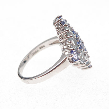 925 Sterling Silver Real Tanzanite & Blue Topaz Cluster Ring Size 8