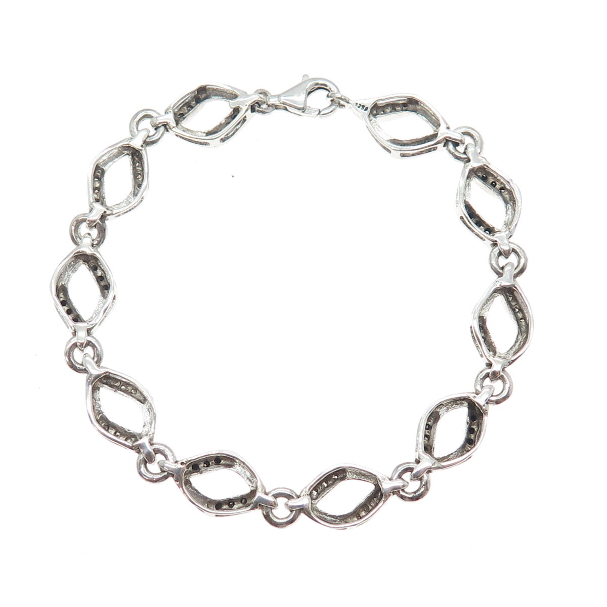 925 Sterling Silver Real Black & White Diamond Infinity Link Bracelet 7"