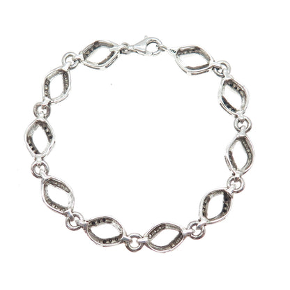 925 Sterling Silver Real Black & White Diamond Infinity Link Bracelet 7"