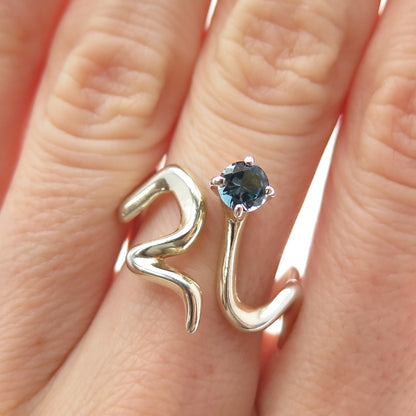 925 Sterling Silver Vintage DLD Real London Blue Topaz Adjustable Ring Size 7.75