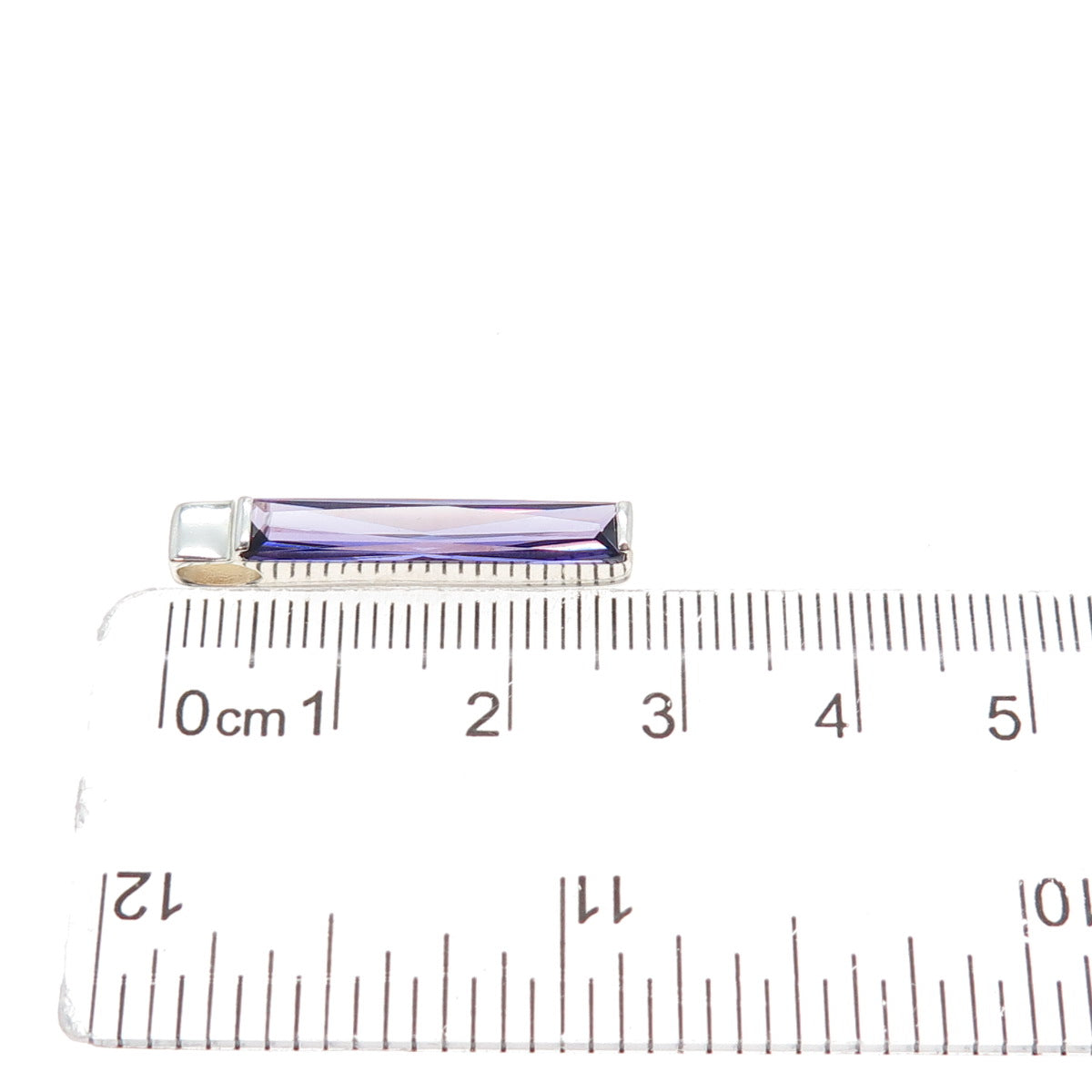 925 Sterling Silver Vintage Baguette-Cut Purple C Z Slide Bar Charm Pendant