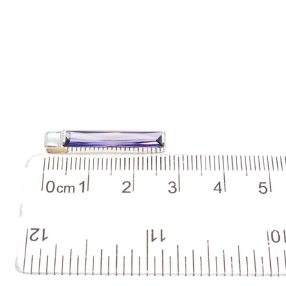 925 Sterling Silver Vintage Baguette-Cut Purple C Z Slide Bar Charm Pendant
