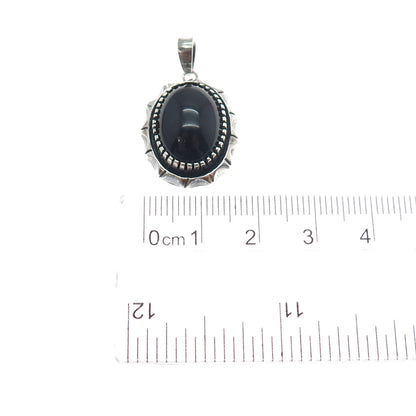925 Sterling Silver Vintage Real Black Onyx Oxidized Charm Pendant