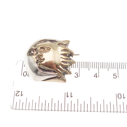 Sergio Bustamante Sterling 2-Tone Vintage Moon & Sun Brooch (missing lock hook)