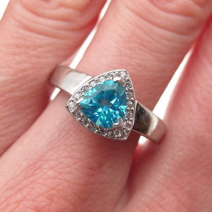 925 Sterling Silver Real Apatite & White Topaz Ring Size 7.25