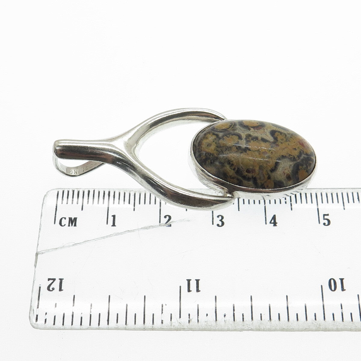 925 Sterling Silver Vintage Mexico Real Picture Jasper Gemstone Pendant