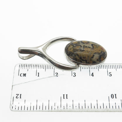 925 Sterling Silver Vintage Mexico Real Picture Jasper Gemstone Pendant