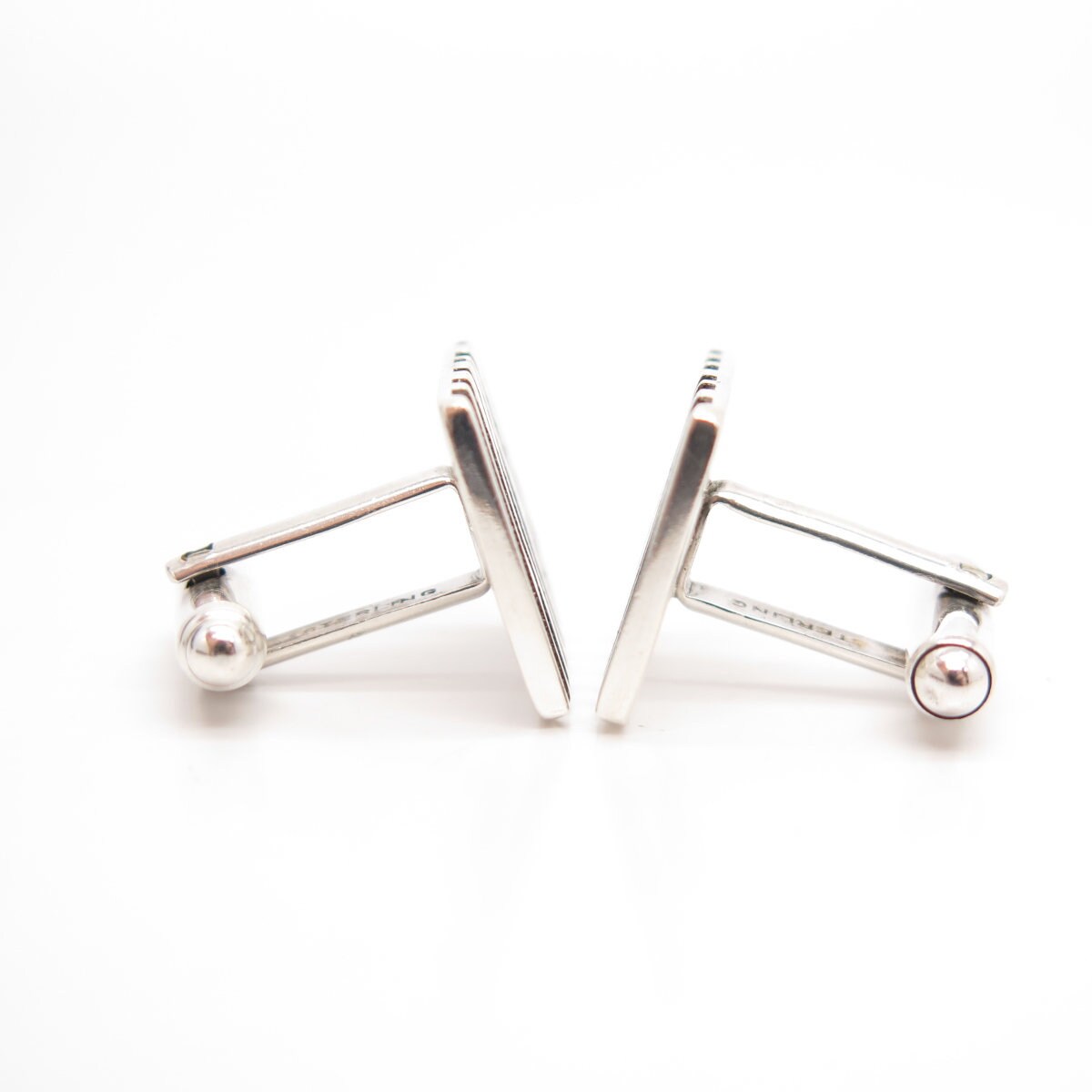 925 Sterling Silver Vintage Striped Square Cufflinks