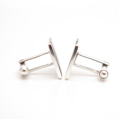 925 Sterling Silver Vintage Striped Square Cufflinks