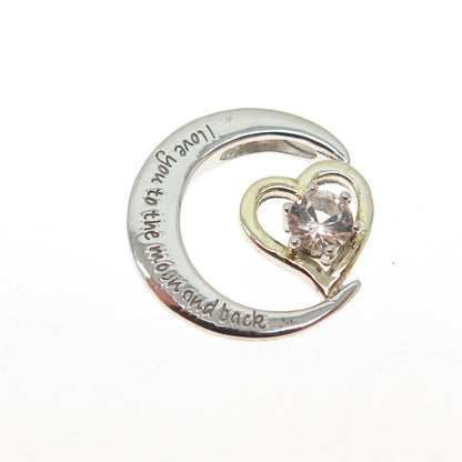 HAN Sterling 2-Tone White Topaz "I love you to the moon and back" Slide Pendant