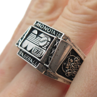 925 Sterling Silver Vintage 1978 Mondiale Baseball Oxidized Ring Size 11.75
