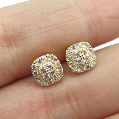 925 Sterling Silver Gold Plated C Z Stud Earrings