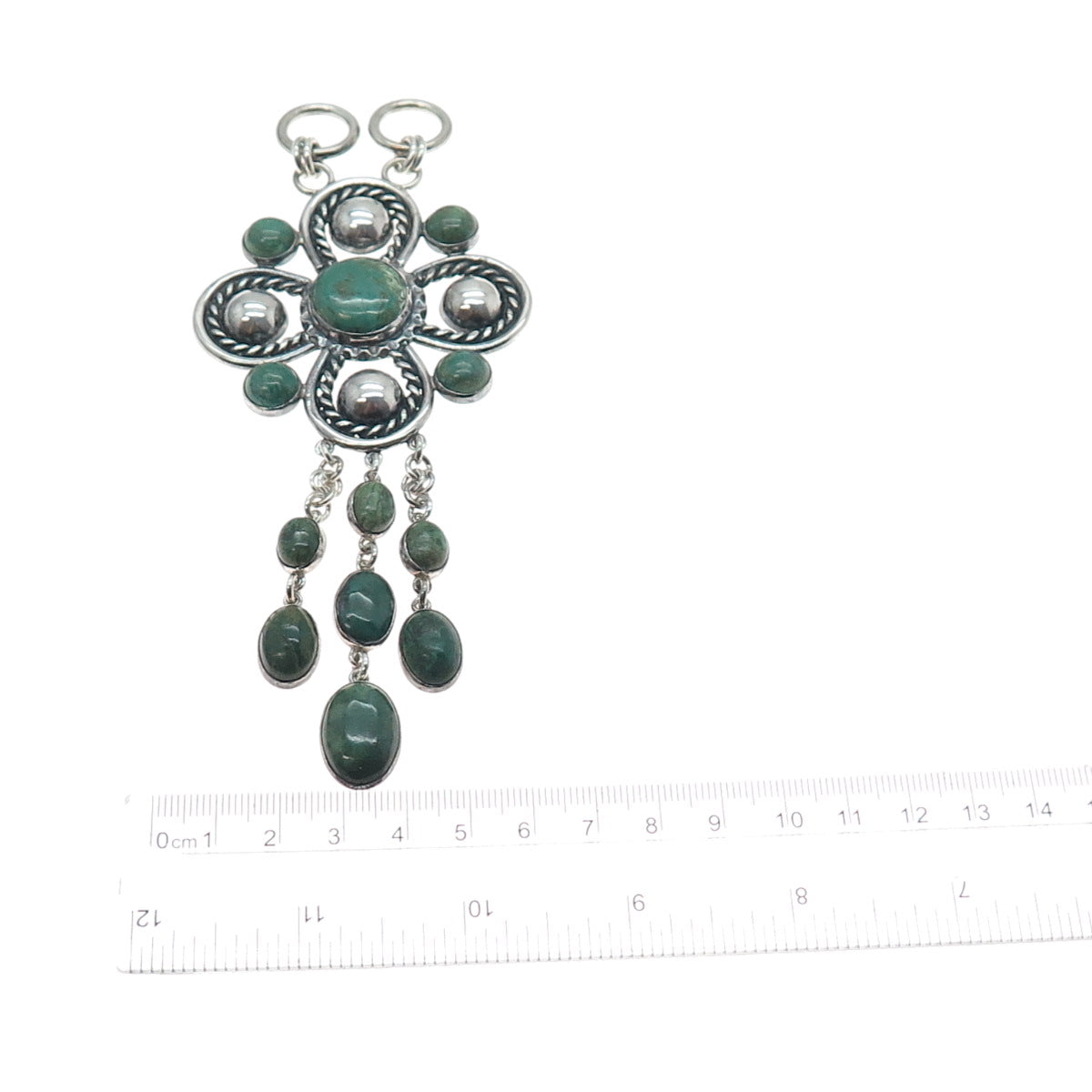 925 Sterling Silver Vintage Real Royston Turquoise Flower Centerpiece Pendant