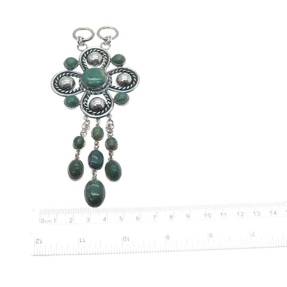925 Sterling Silver Vintage Real Royston Turquoise Flower Centerpiece Pendant