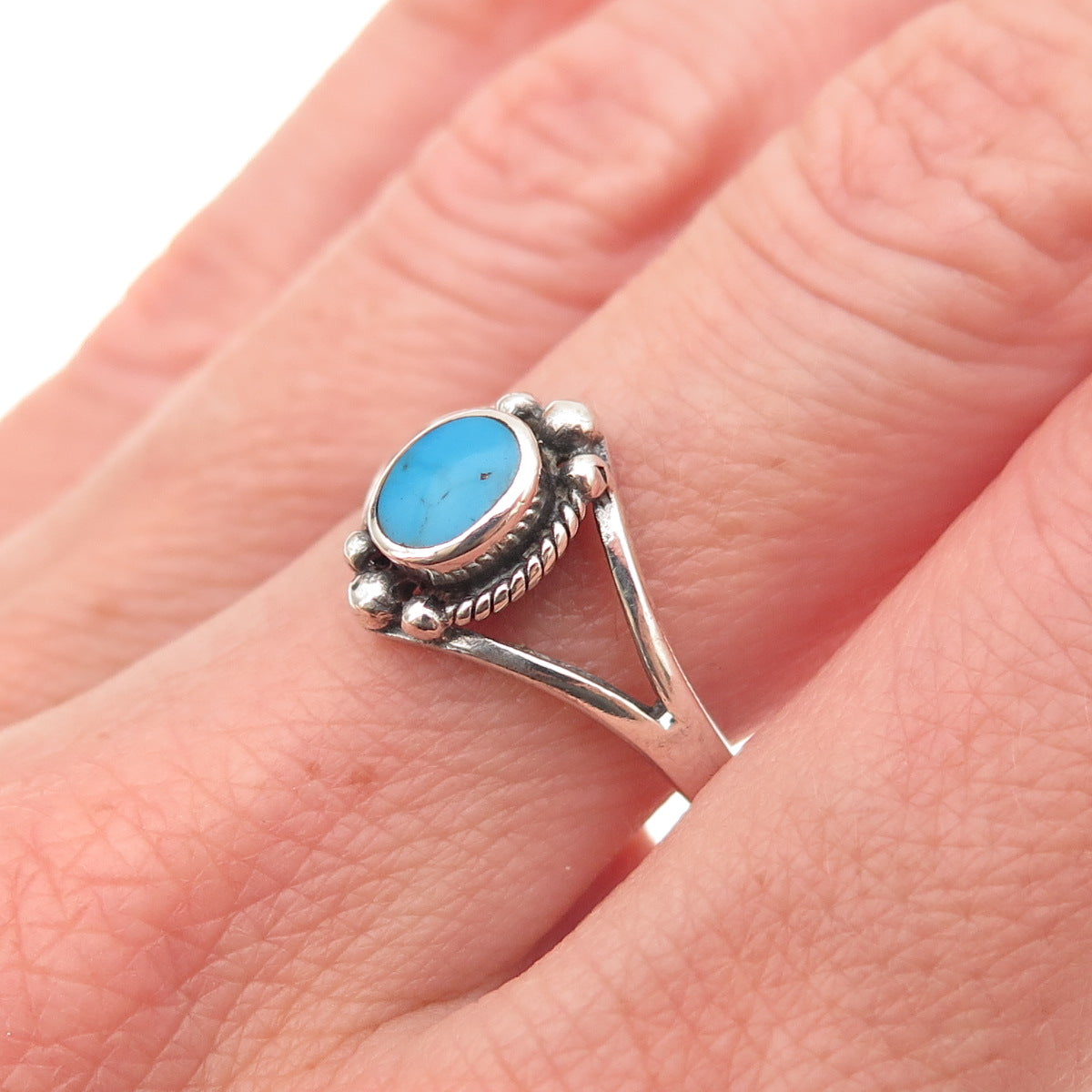 925 Sterling Silver Vintage Real Turquoise Oxidized Ring Size 8