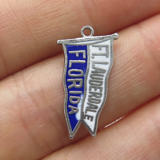 FRENCH & FRANKLIN Sterling Silver Vintage Enamel Fort Lauderdale FL Mini Pendant