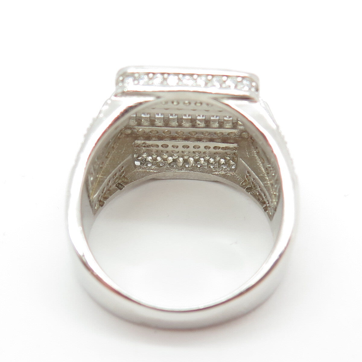 925 Sterling Silver Round & Baguette-Cut C Z Statement Ring Size 12
