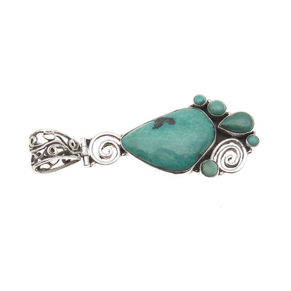 925 Sterling Silver Vintage Real Kingman Turquoise Modernist Spiral Pendant