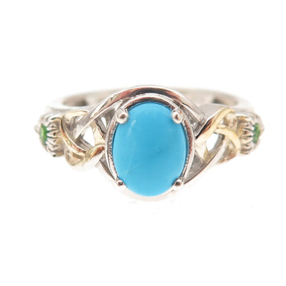 Chuck Clemency 925 Sterling Silver 2-Tone Real Turquoise Peridot Ring Size 8.25