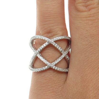 925 Sterling Silver Round-Cut C Z Crisscross Ring Size 5.75