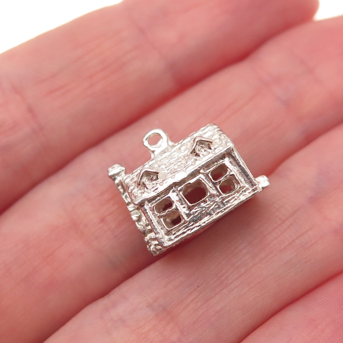 925 Sterling Silver Vintage House 3D Charm Pendant
