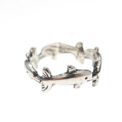 925 Sterling Silver Vintage Dolphin Oxidized All Around Band Ring Size 6.25