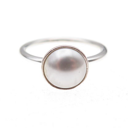 Pandora 925 Sterling Silver Faux Pearl Poetic Droplet Ring Size 6