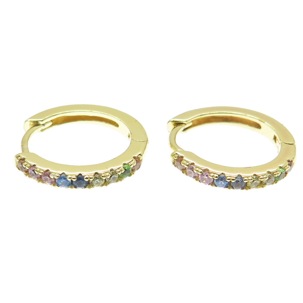 HAN 925 Sterling Silver Gold Plated Round-Cut Multi-Color C Z Hoop Earrings