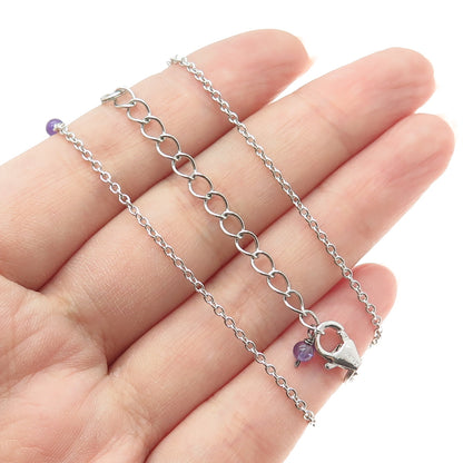 VAR 925 Sterling Silver Real Pearl & Amethyst Cable Chain Necklace 16-18"