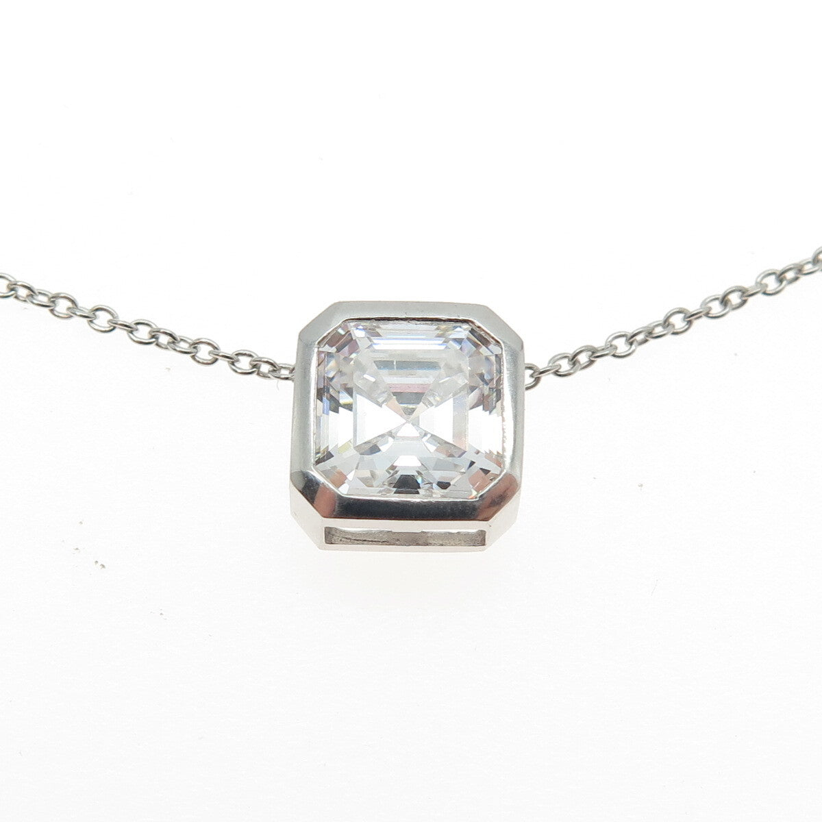 925 Sterling Silver Cushion-Cut Shaped C Z Rolo Chain Necklace 18"