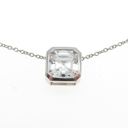 925 Sterling Silver Cushion-Cut Shaped C Z Rolo Chain Necklace 18"