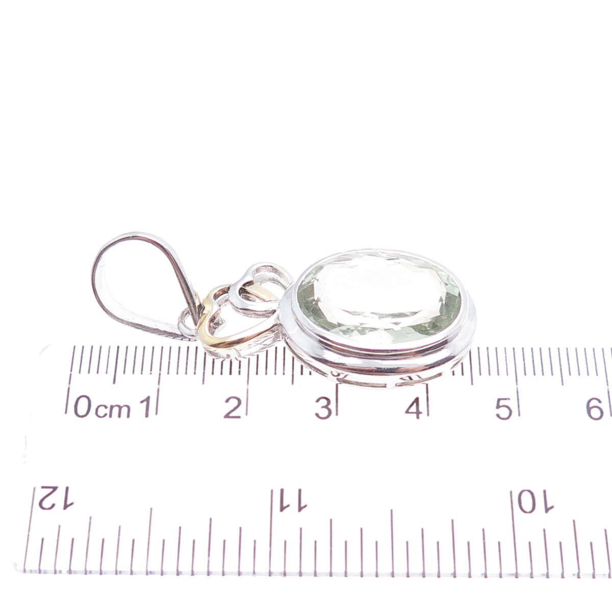 925 Sterling Silver Vintage Real Green Amethyst Couple Heart Charm Pendant