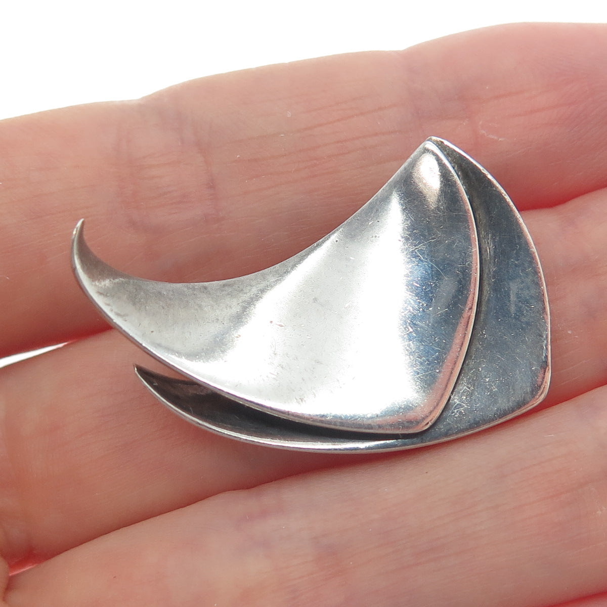 RUSSELL SECREST 925 Sterling Silver Vintage Modernist Oxidized Pin Brooch