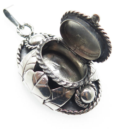 R. LUCO 925 Sterling Silver Vintage Mexico Floral Locket / Pill Box Pendant