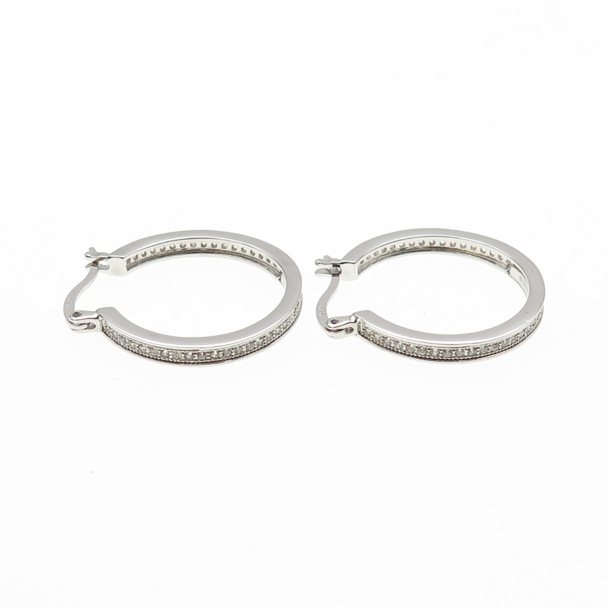 925 Sterling Silver Round-Cut C Z All Around Hoop Earrings
