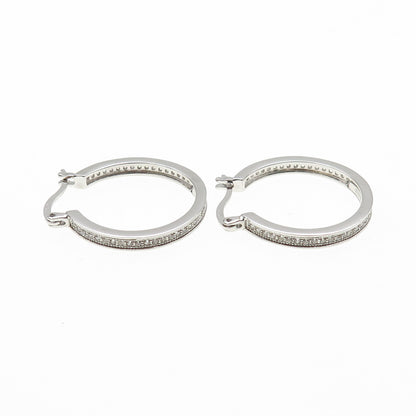925 Sterling Silver Round-Cut C Z All Around Hoop Earrings