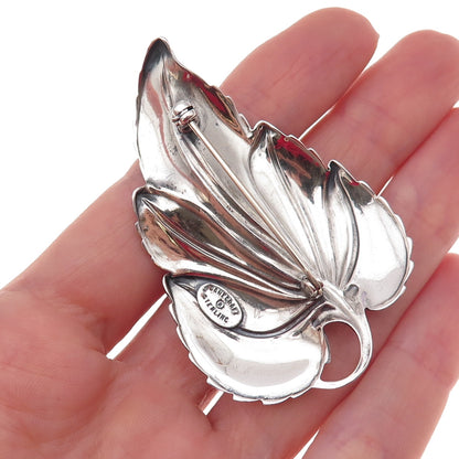 Danecraft 925 Sterling Silver Vintage Floral Leaf Oxidized Pin Brooch