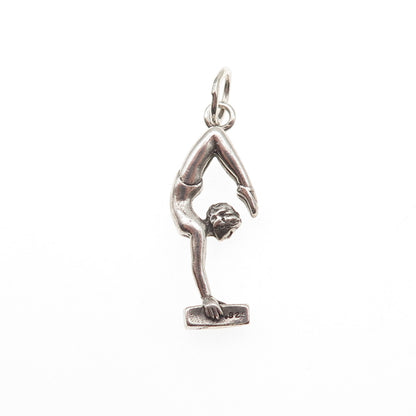Shube 925 Sterling Silver Vintage Female Gymnast Oxidized 3D Charm Pendant