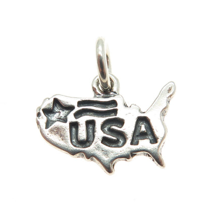 SUNDANCER 925 Sterling Silver Vintage USA Map Oxidized Minimalist Charm Pendant