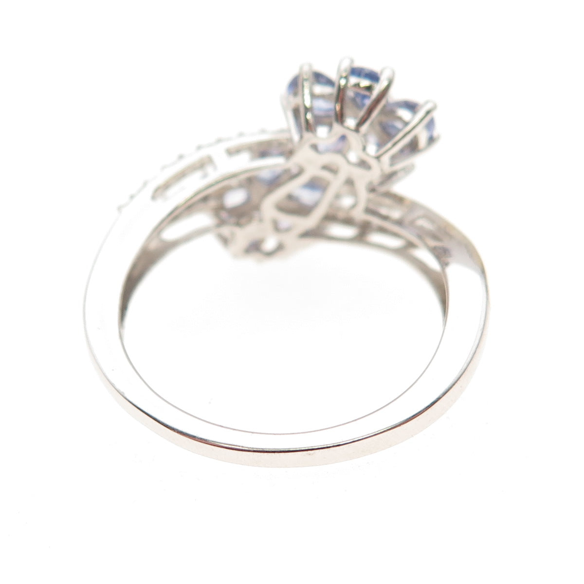Chuck Clemency 925 Sterling 2-Tone Real Tanzanite & Topaz Floral Ring Size 8.25