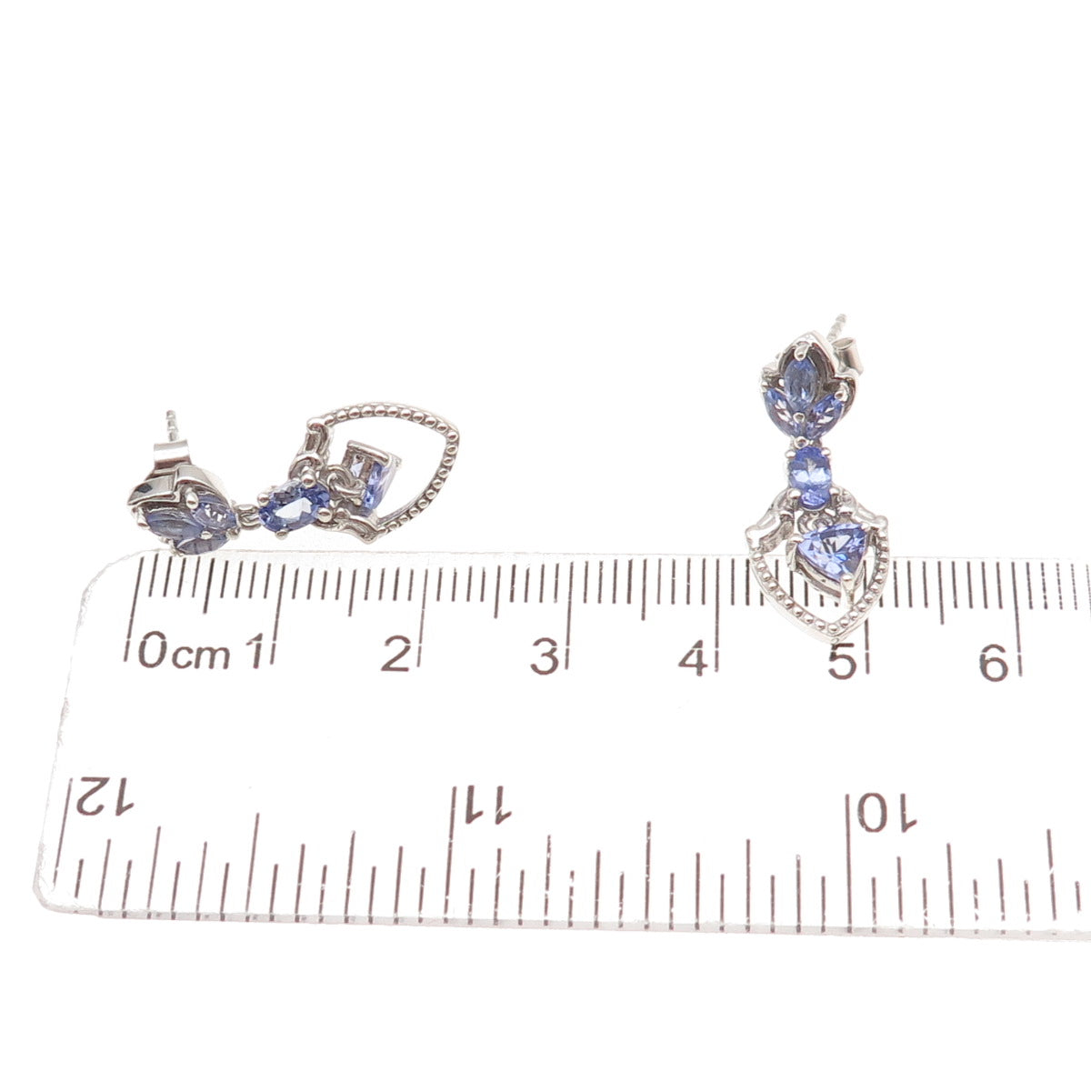 Chuck Clemency 925 Sterling Silver Real Multi-Cut Tanzanite Dangle Earrings